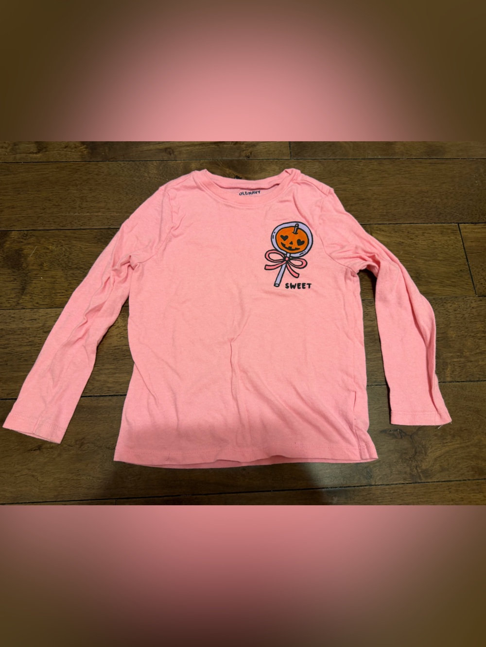 Old Navy Pink Long Sleeve Tee with Pumpkin Lollipop Graphic